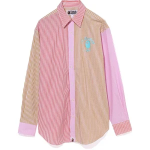 BAPE COLLEGE MULTI STRIPED OVERSIZED SHIRT LADIES-PINK
